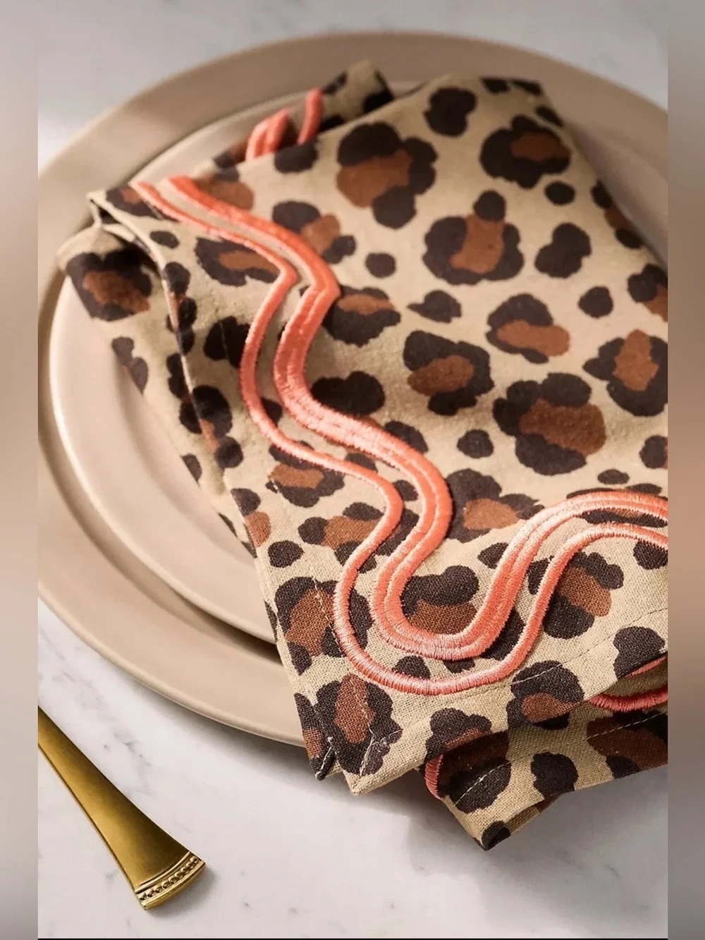 Anthropologie Madeline Cloth Napkins Set of 2 Leopard Print